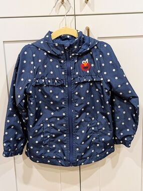 Sesame Street Navy Polka Dot Hooded Raincoat with Elmo Patch